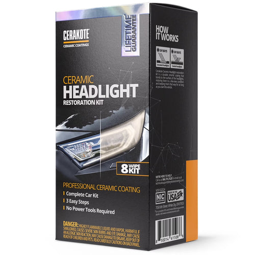 Ceramic Headlight Restoration Kit, Quick & Easy 3-Step Headlight Restorer, 8-Wipe Kit