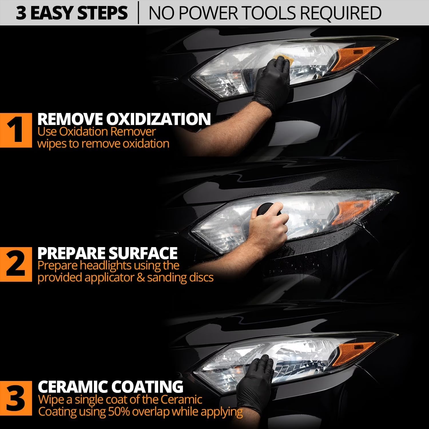Ceramic Headlight Restoration Kit, Quick & Easy 3-Step Headlight Restorer, 8-Wipe Kit