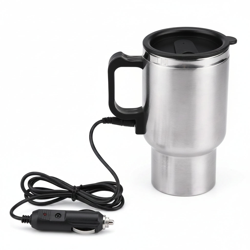 1Pcs 450Ml Stainless Steel Car Electric Kettle In-Car Kettle Travel Thermoses Heating Water Bottle Camping Travel Heated Coffee