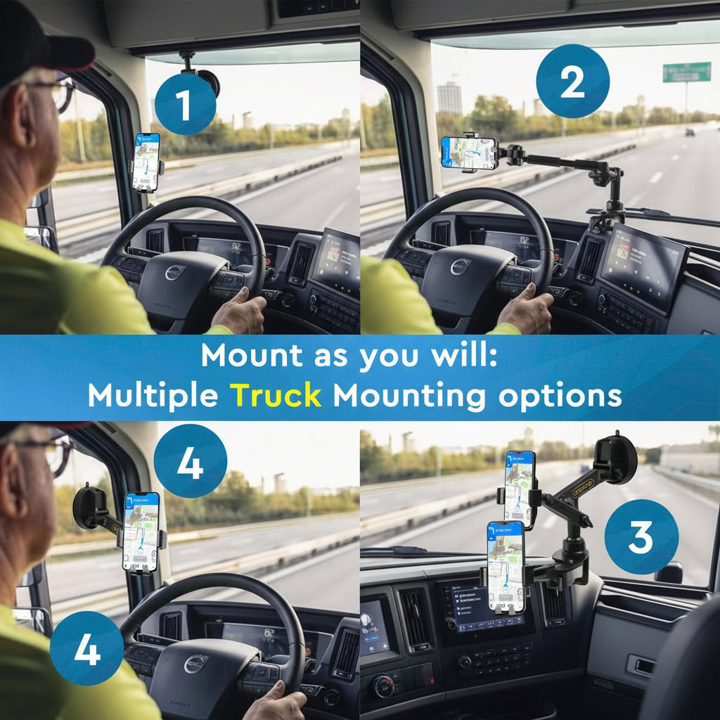 Phone Mount for Truck, Truck Phone Holder Mount Heavy Duty, Dashboard Windshield Phone Holder for Semi Truck, Suction Cup Phone Mount for Truck Accessories, Compatible with Iphone/Samsung