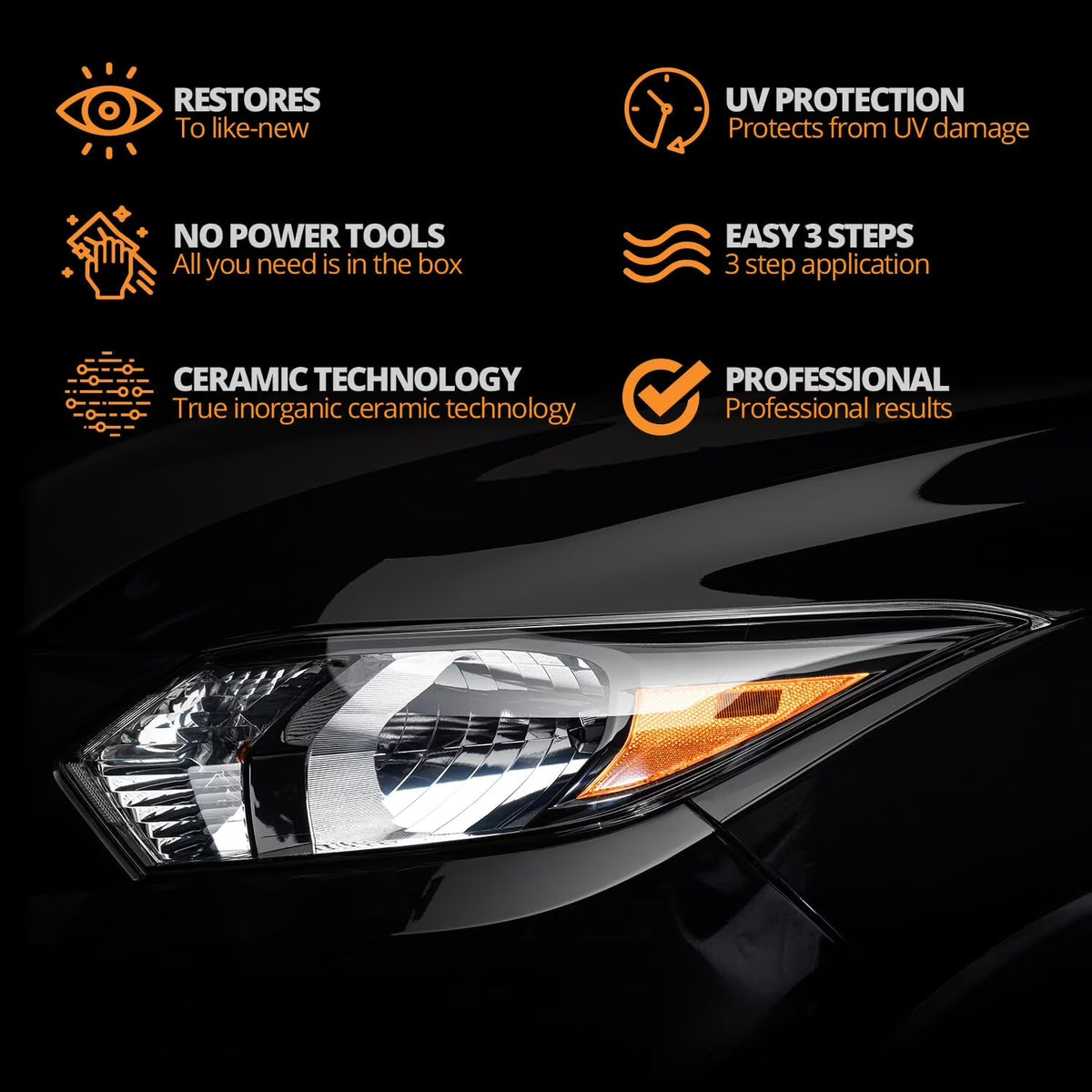 Ceramic Headlight Restoration Kit, Quick & Easy 3-Step Headlight Restorer, 8-Wipe Kit