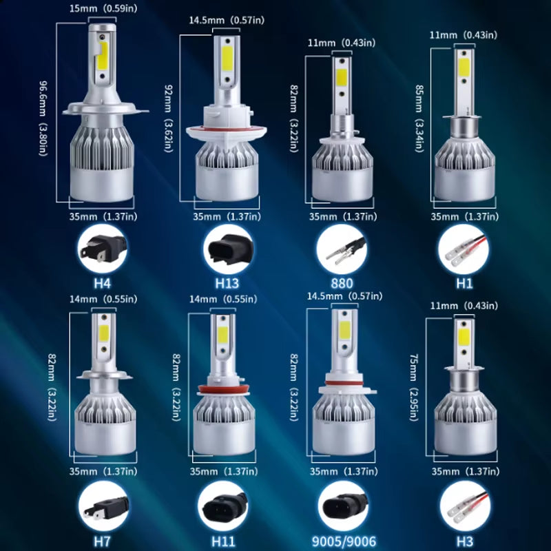 H4 LED Car Haedlight H7 H1 C6 High Power High Low Beam 7200LM Bulbs COB LED Car Lights Auto Fog Lights Headlamp 6000K 12V White