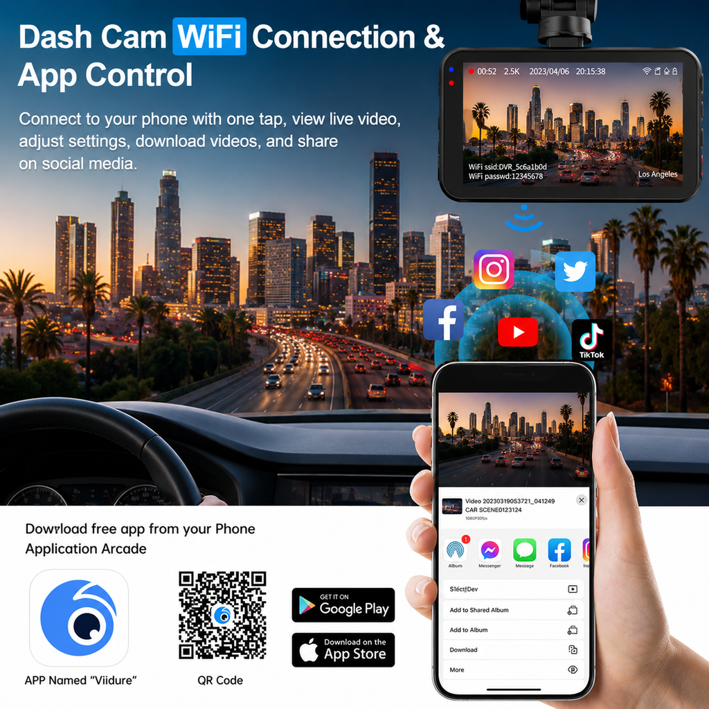 Wi-Fi Dash Cam Front & Rear 2.5k